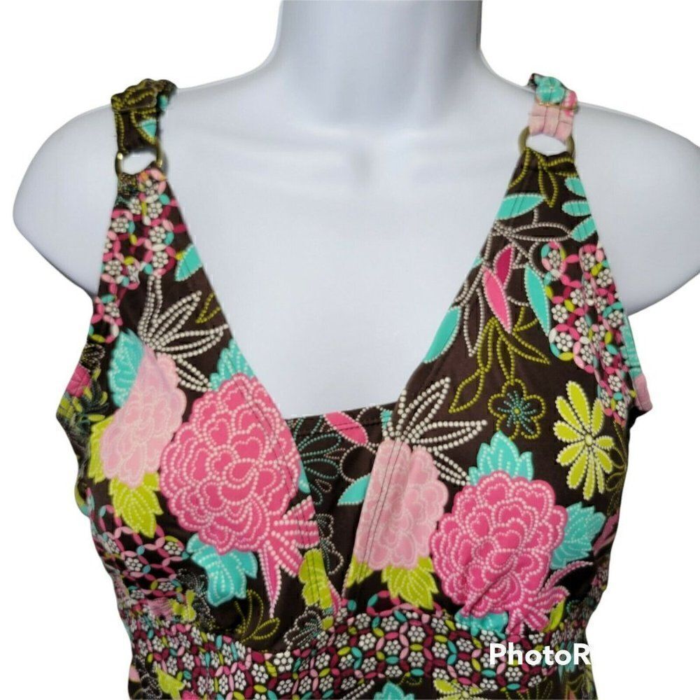 Motherhood Maternity Tankini Swim Top Womens Large Brown Pink Multicolor Ruched‎ - Picture 3 of 11
